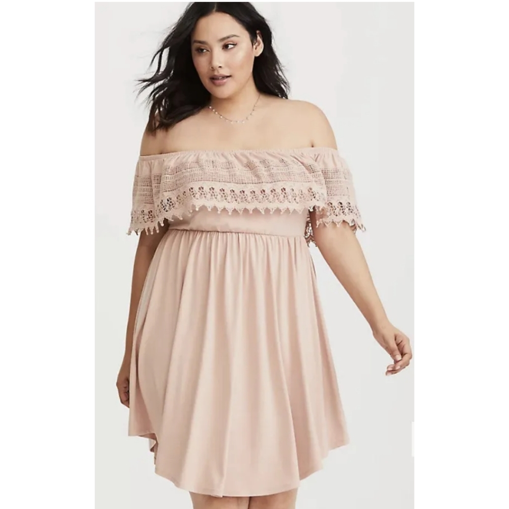 Torrid Rose Off the Shoulder Crochet Lace Dress Super Soft EUC
